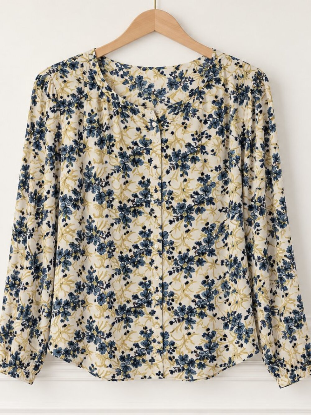 J. Jill XL Blue Floral 100% Rayon Button Front Blouse
